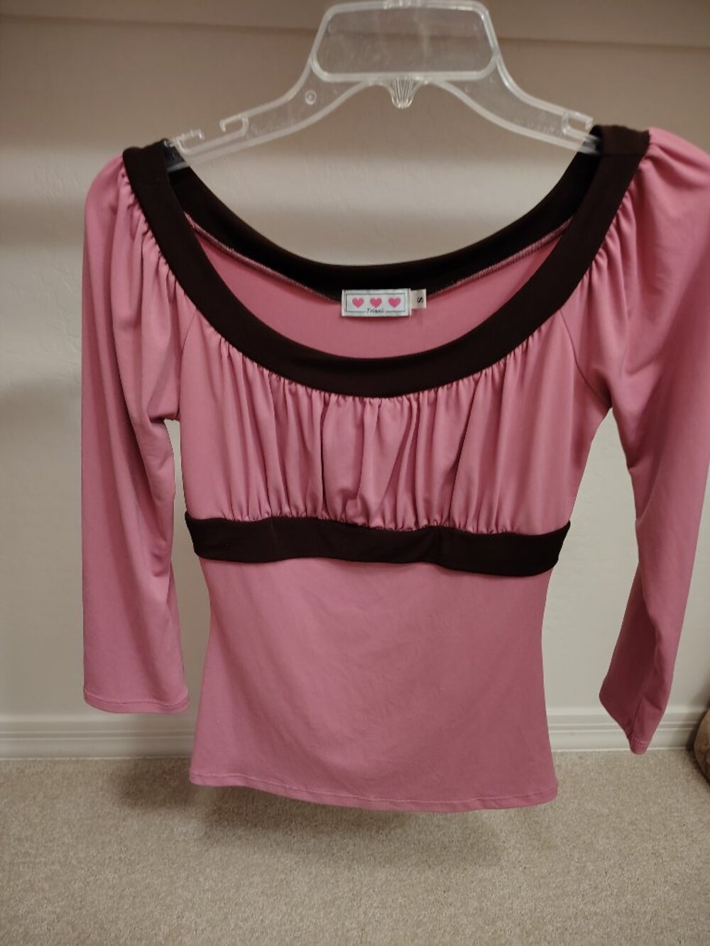 Y2K pink and brown 3/4 sleeve blouse